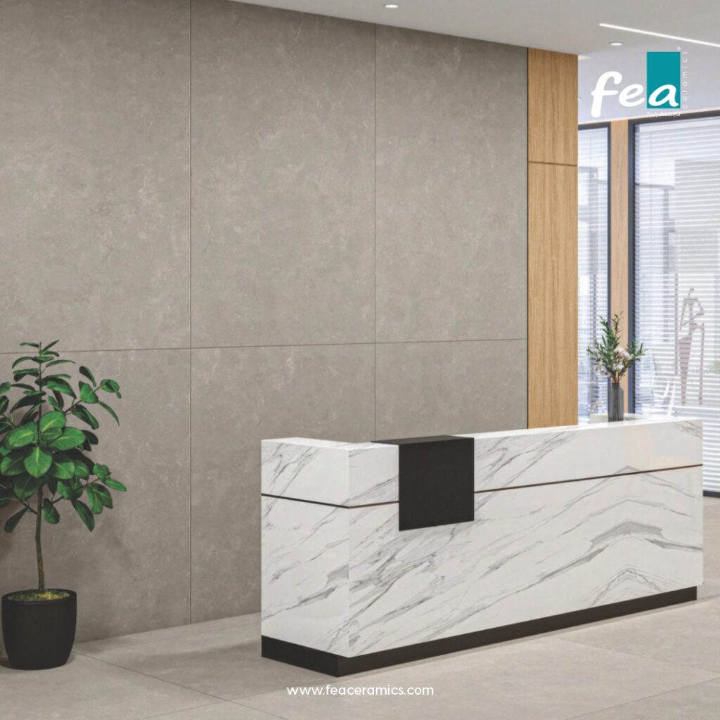 Large porcelain slab tiles by FEA Ceramics for seamless and luxurious interiors.