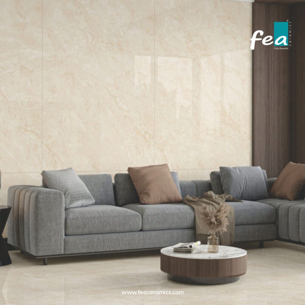 Minimalist slab porcelain tiles from FEA Ceramics for modern living spaces.