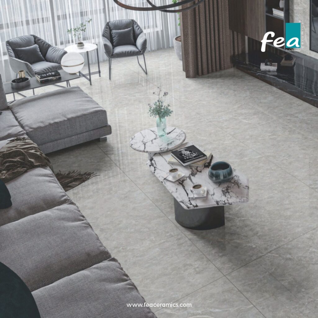 Luxury slab porcelain tiles by FEA Ceramics with modern marble-inspired designs.