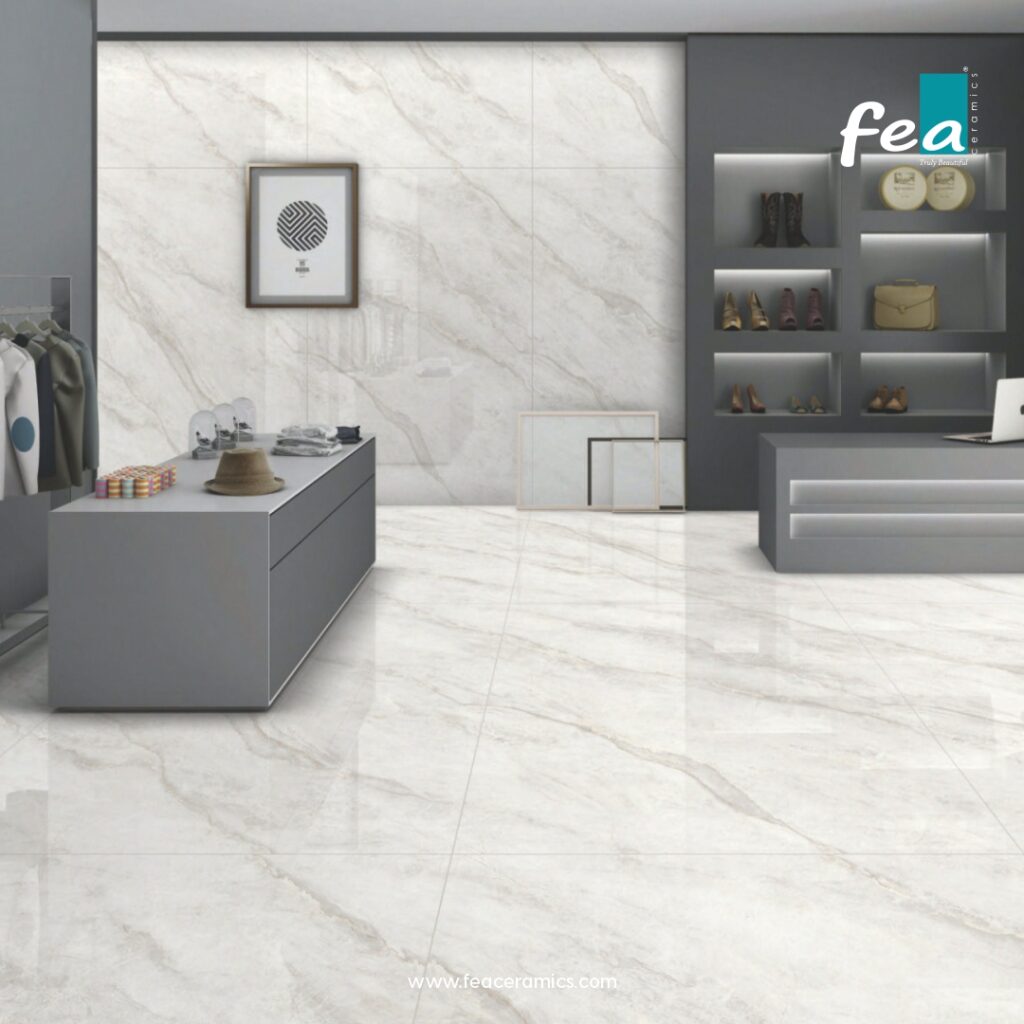 Large porcelain slab tiles by FEA Ceramics for seamless and luxurious interiors.
