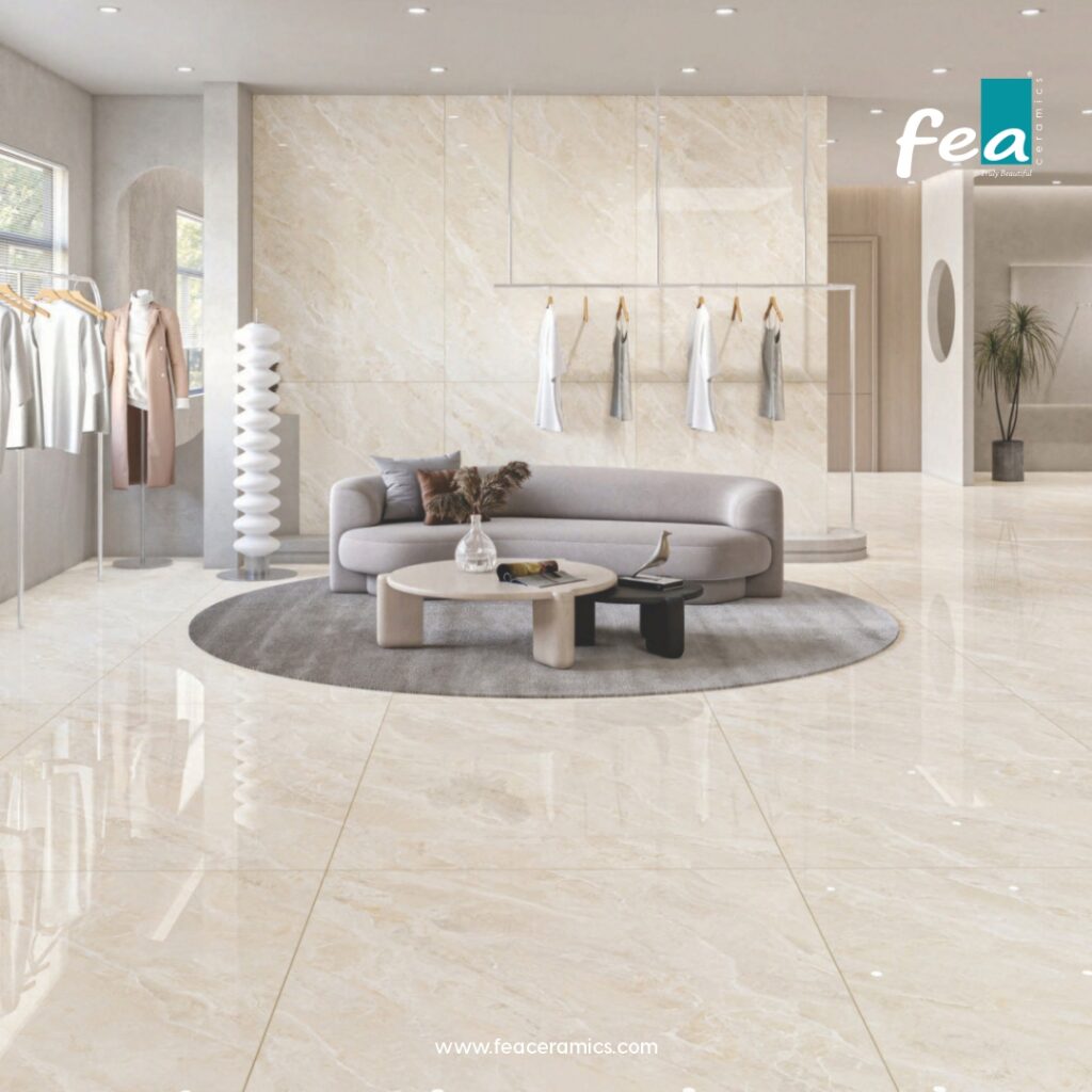 Luxury slab porcelain tiles by FEA Ceramics with modern marble-inspired designs.