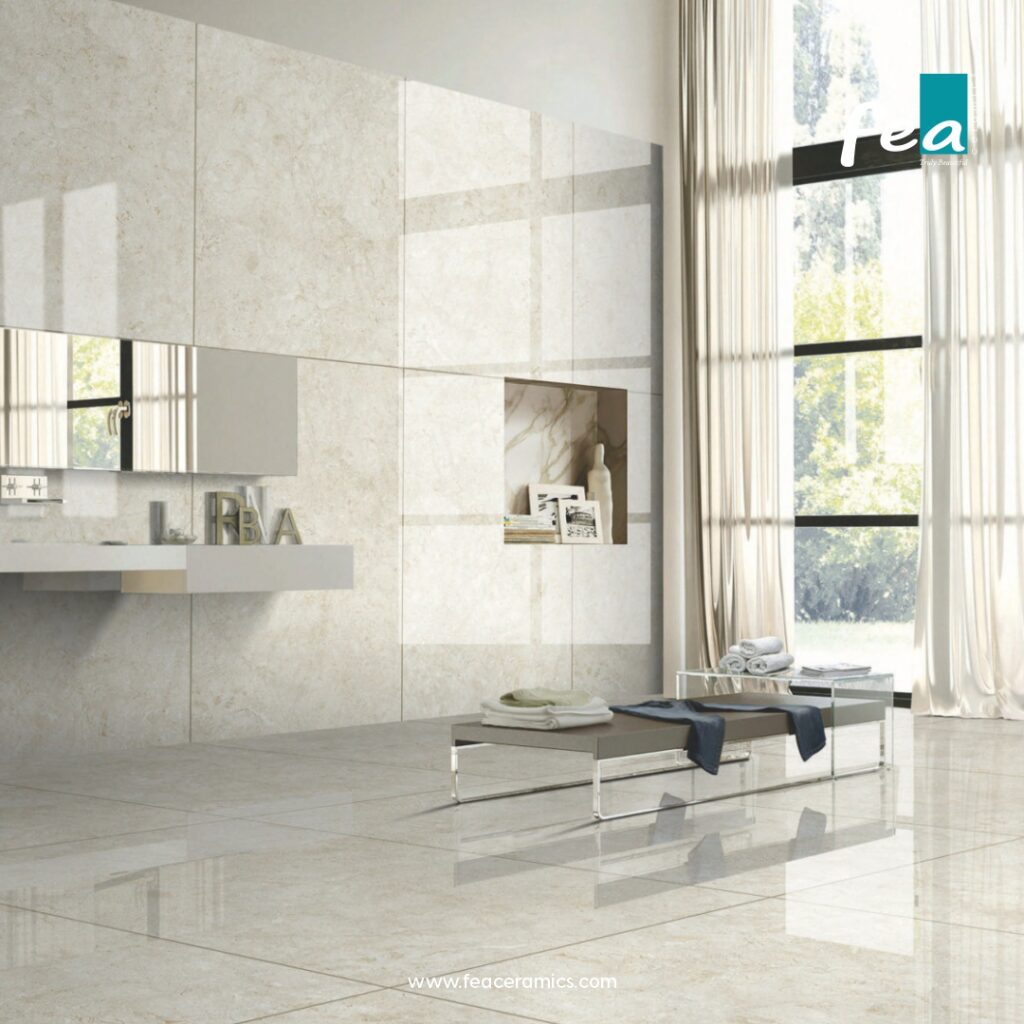 Luxury slab porcelain tiles by FEA Ceramics with modern marble-inspired designs.