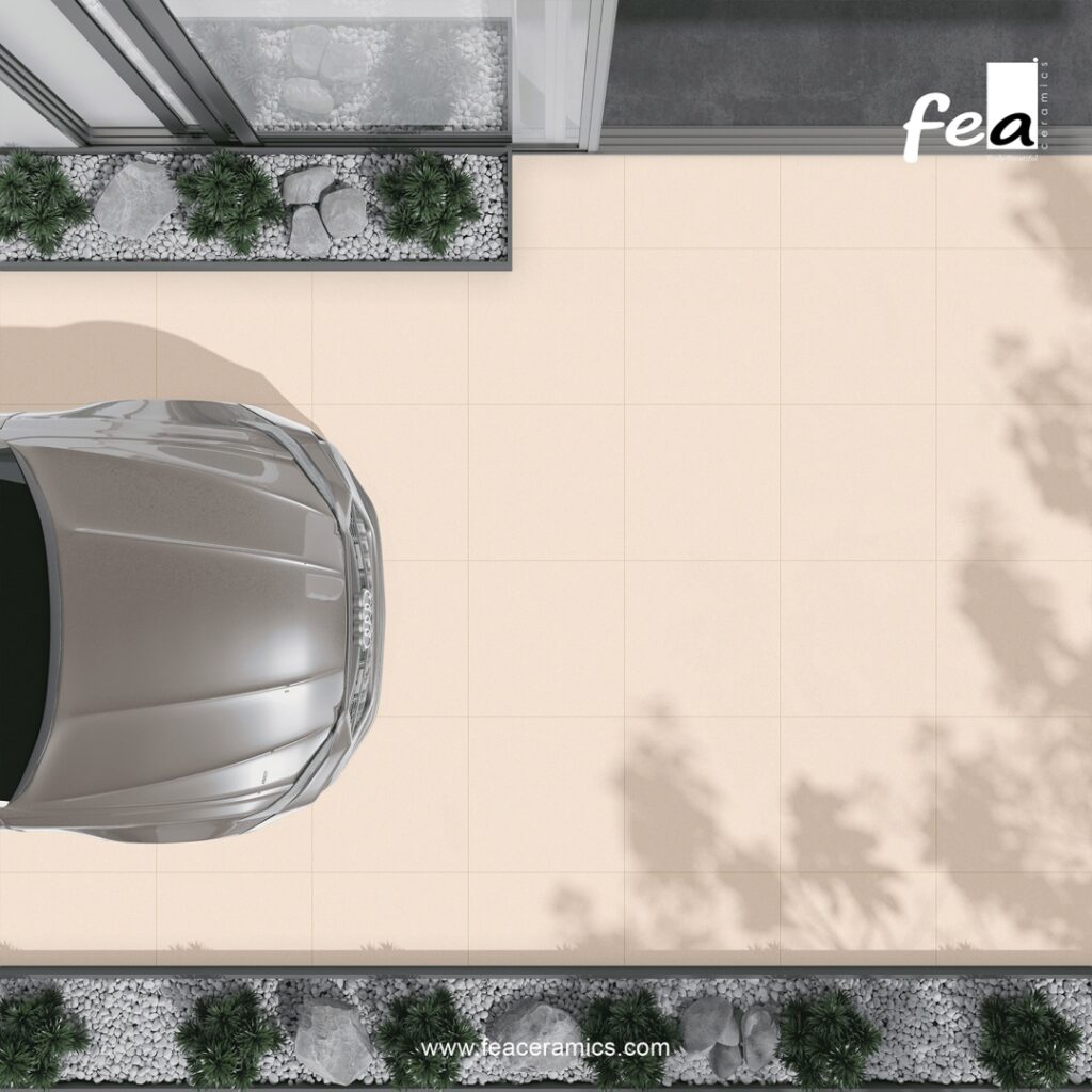 Concrete look parking floor tiles for residential driveway