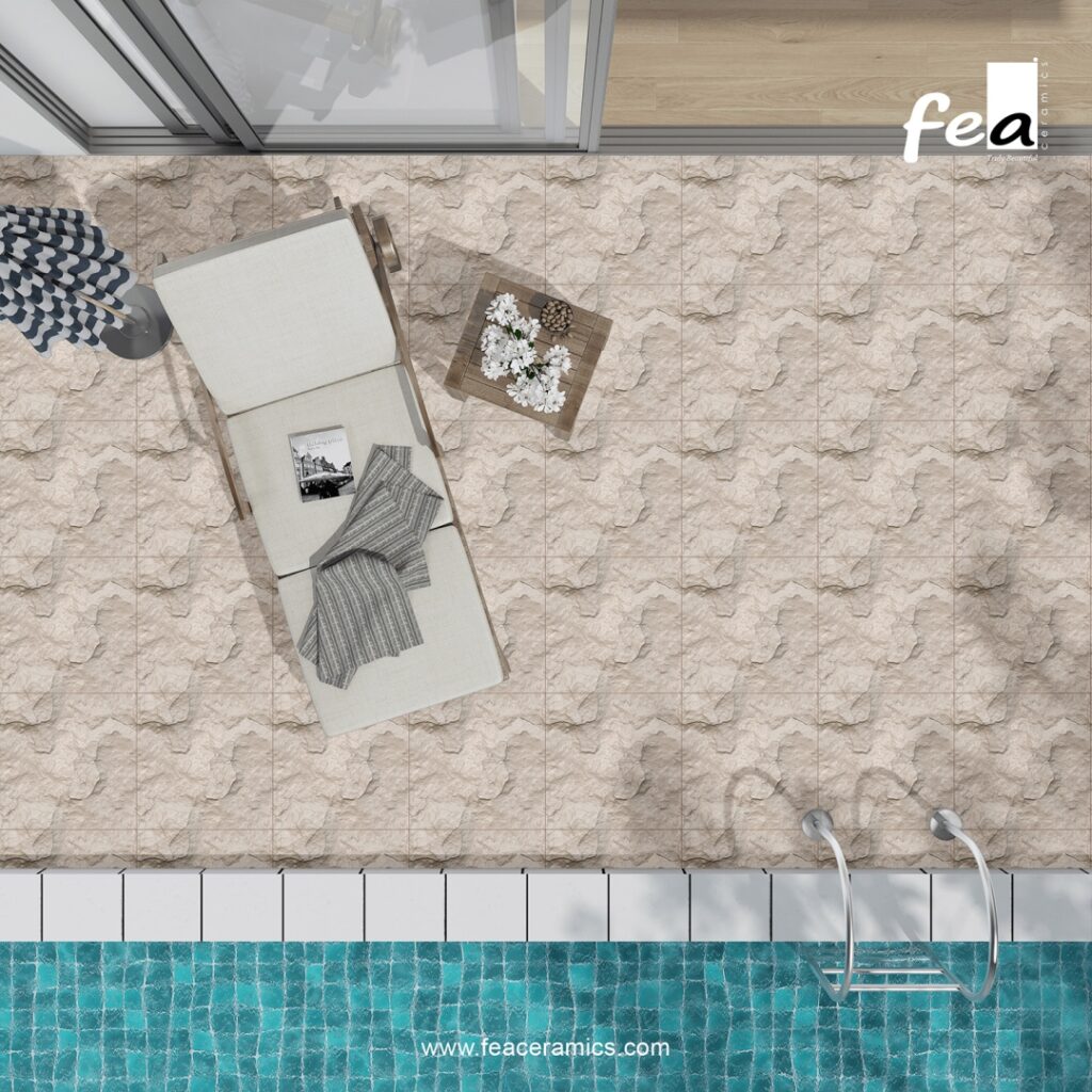 Outdoor car parking tiles with rough textured surface