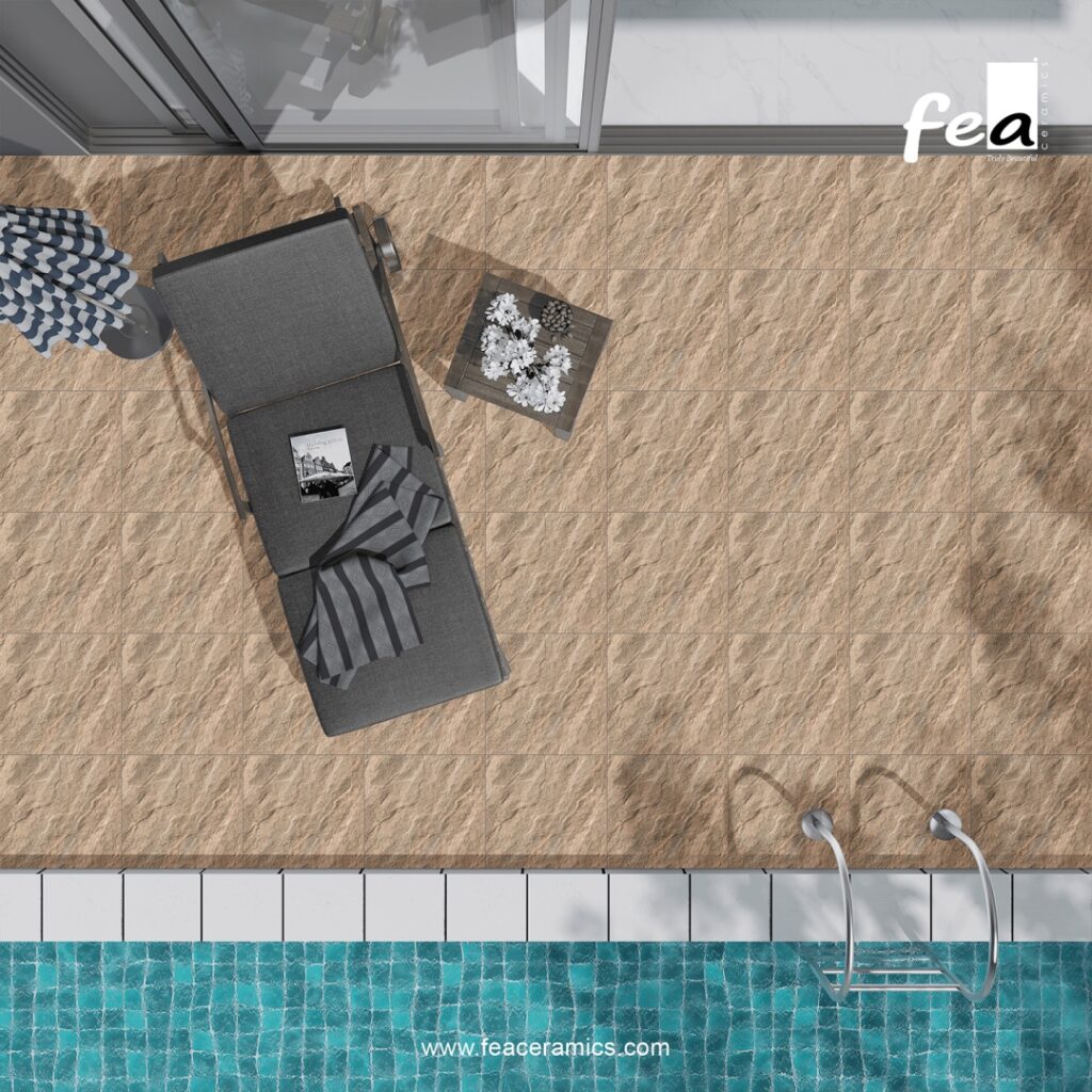 Outdoor car parking tiles with rough textured surface