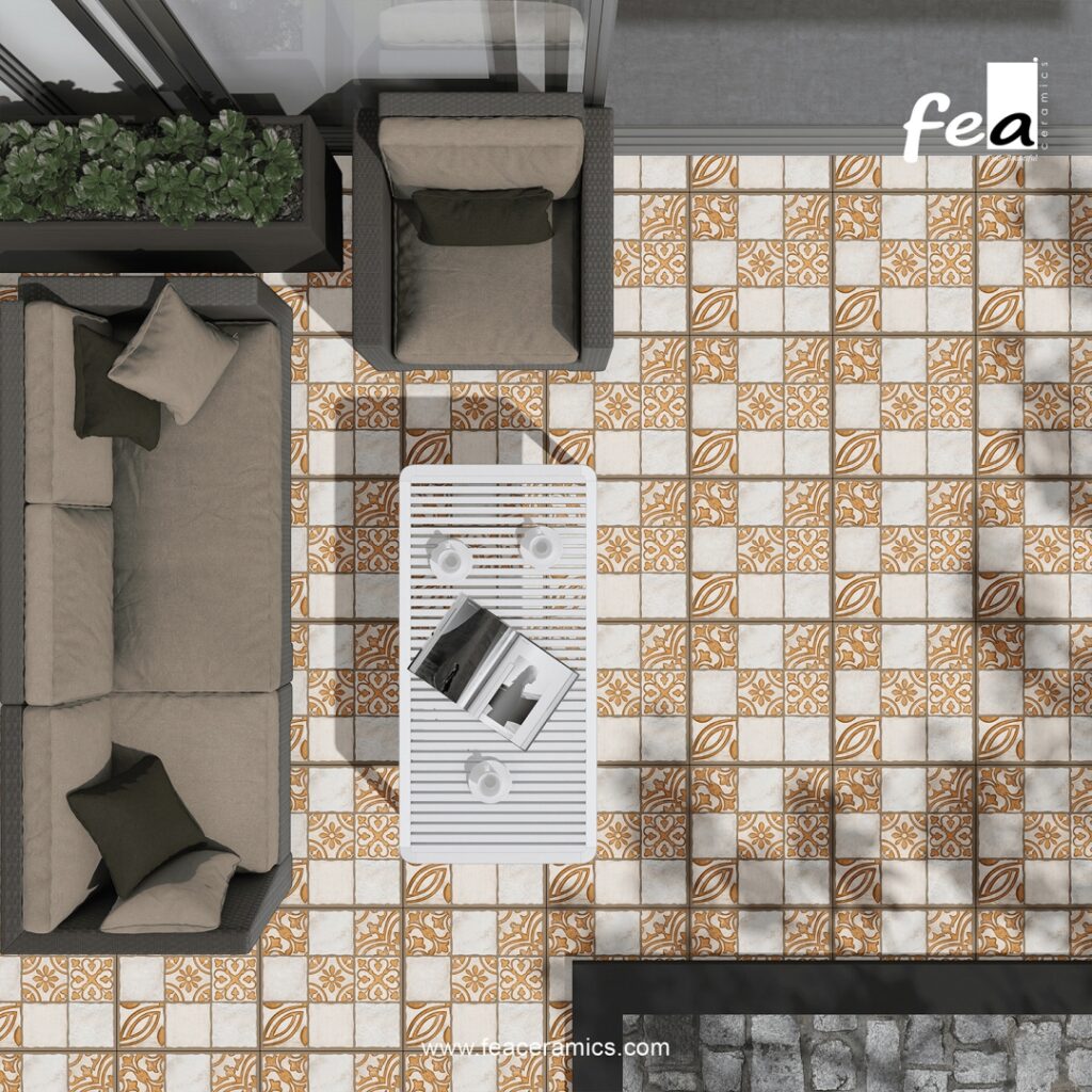 Outdoor car parking tiles with rough textured surface