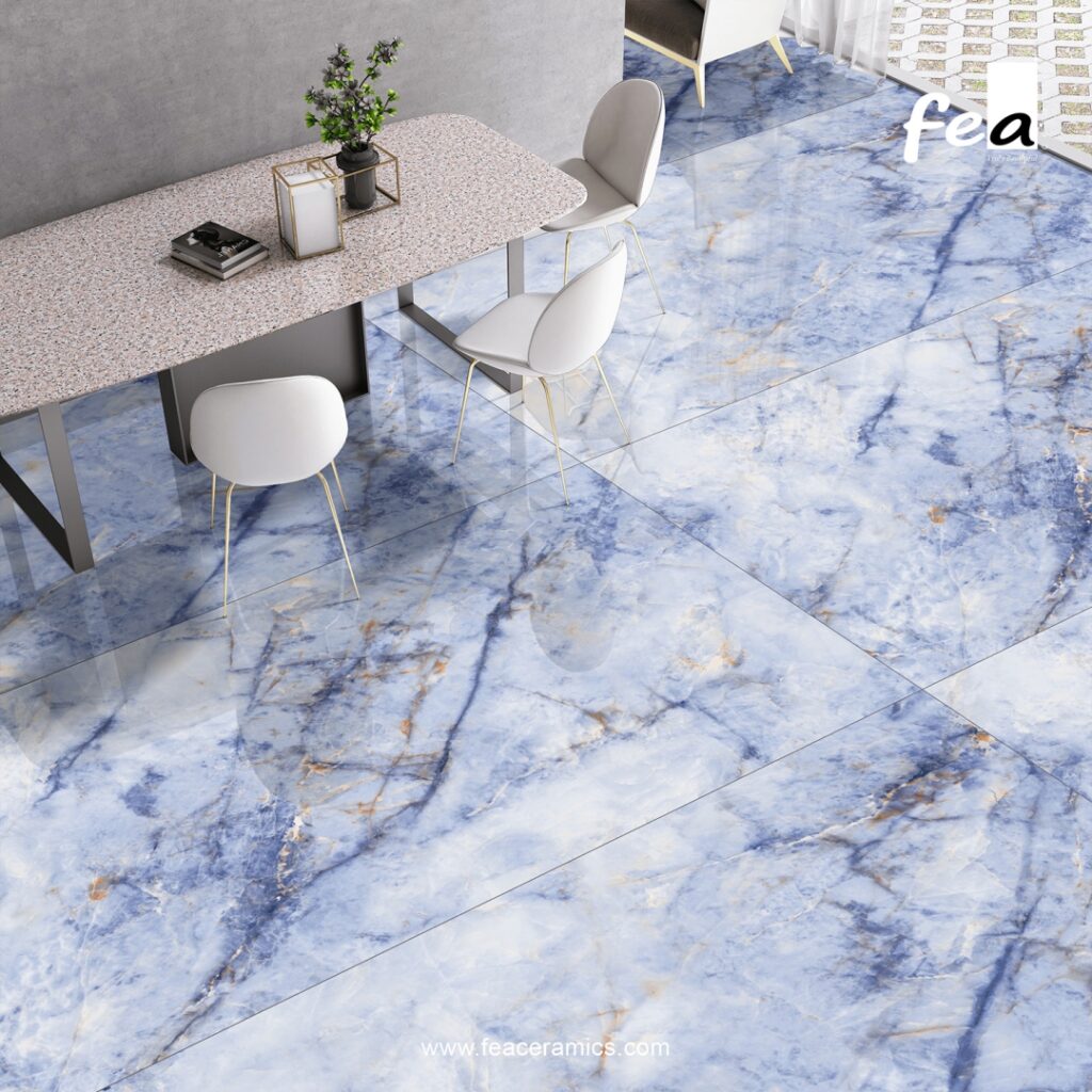 Large format porcelain slab tile by Fea Ceramics installed in modern living room