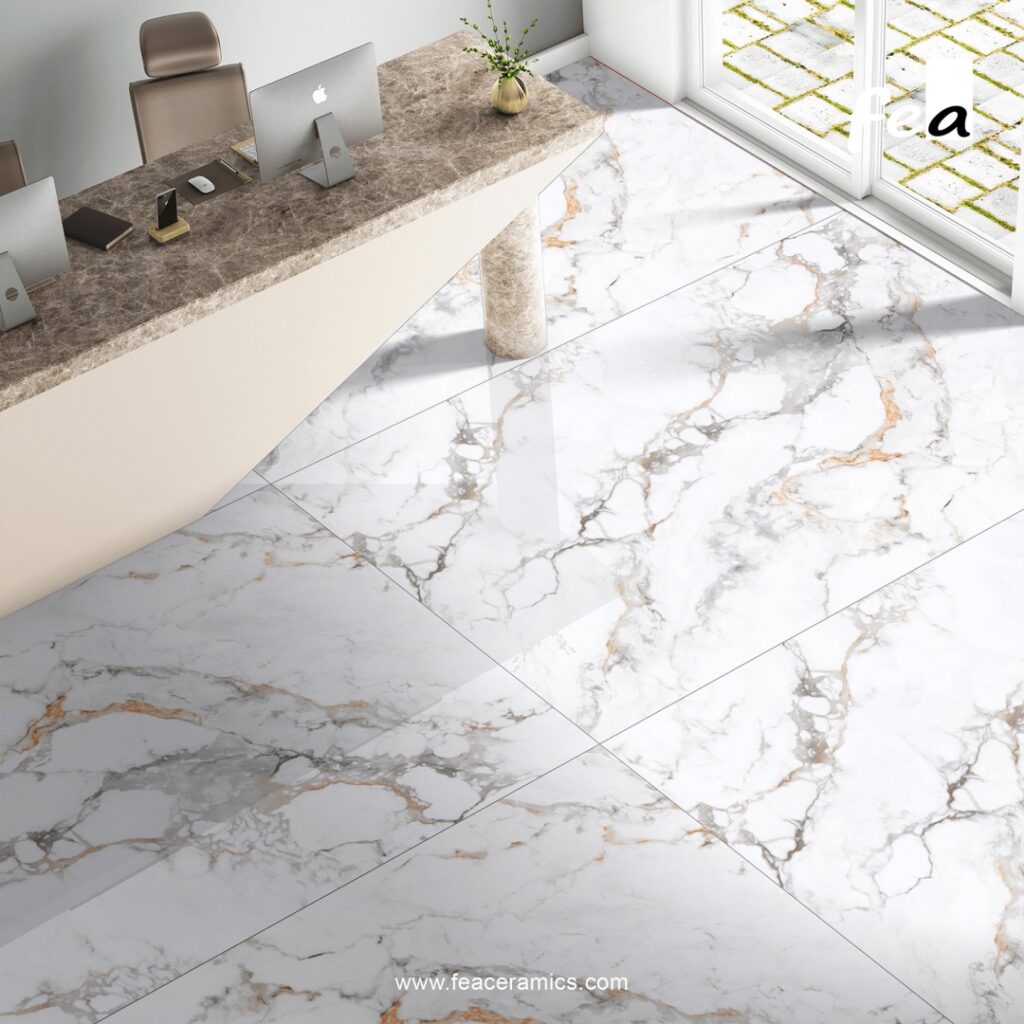 Premium marble look porcelain slab surface by Fea Ceramics