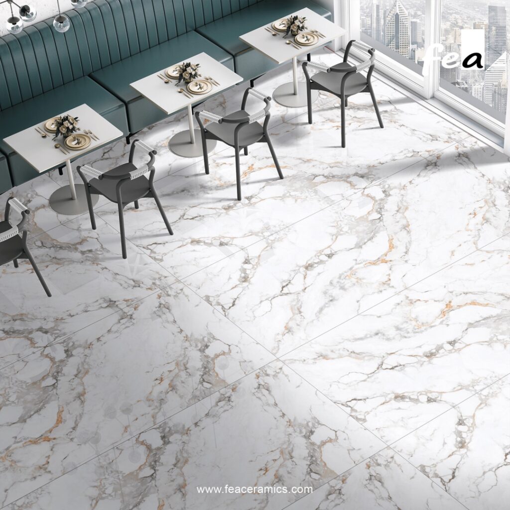 Premium marble look porcelain slab surface by Fea Ceramics
