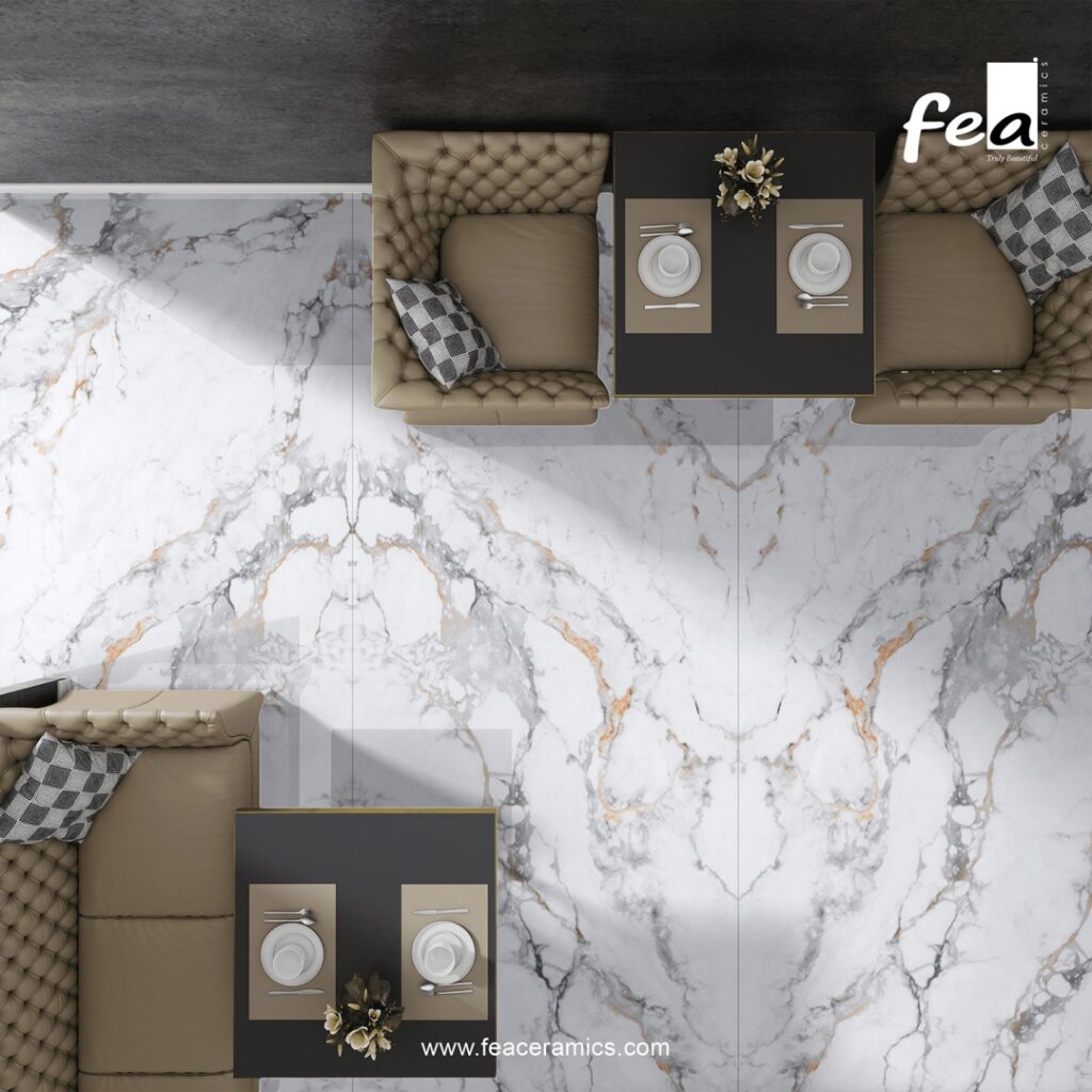 Premium marble look porcelain slab surface by Fea Ceramics