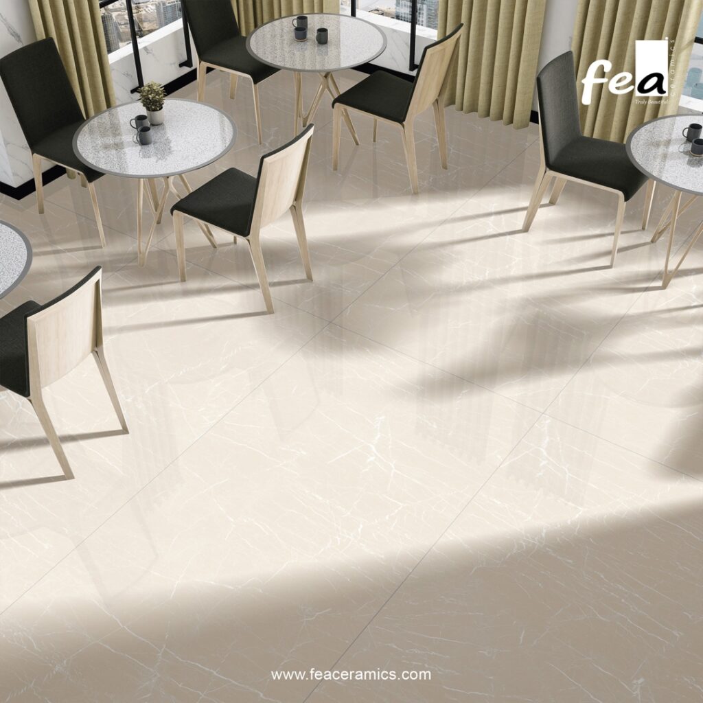 gloss porcelain slab flooring in luxury interior