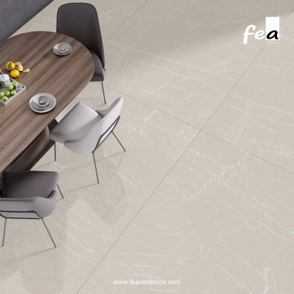 gloss porcelain slab flooring in luxury interior