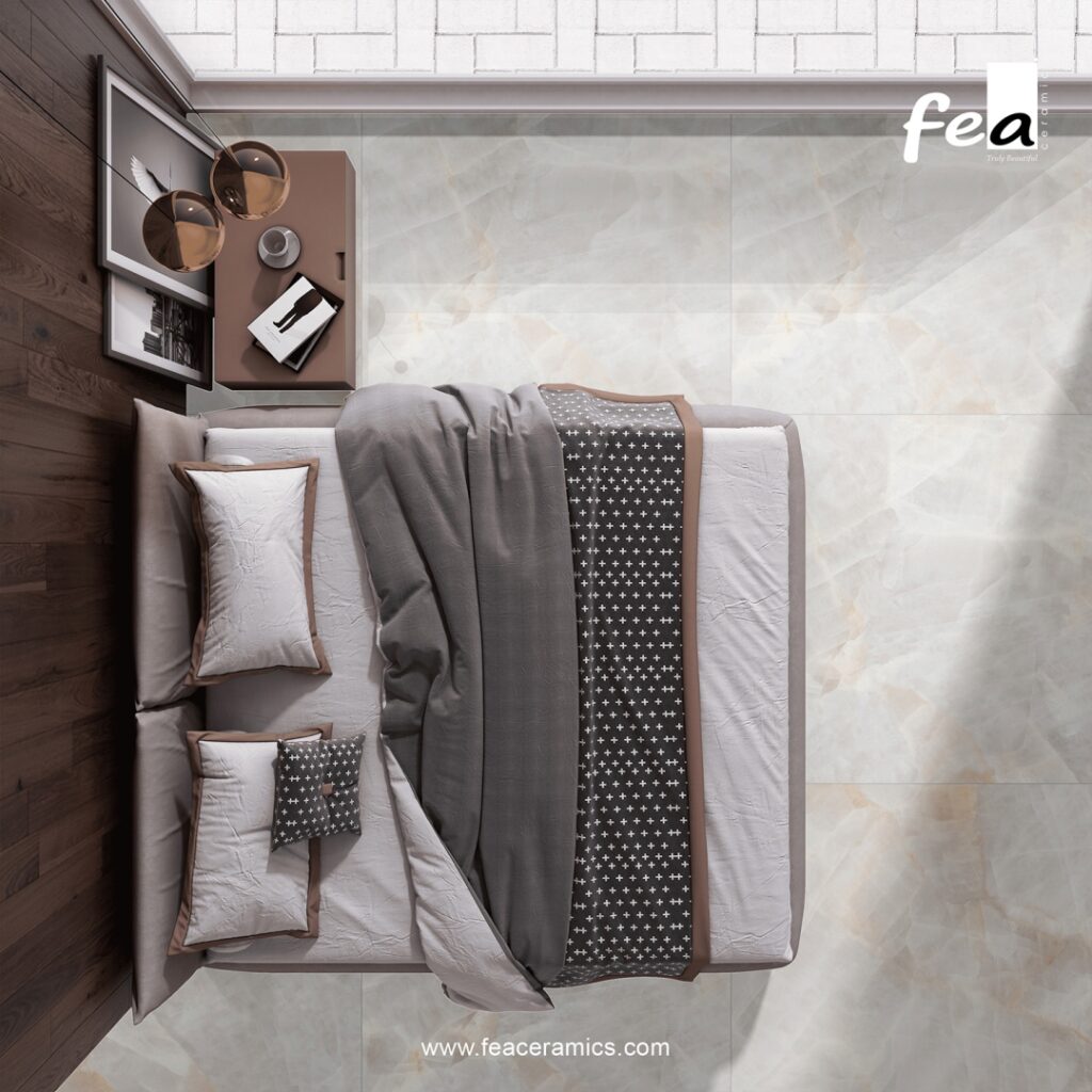 gloss porcelain slab flooring in luxury interior