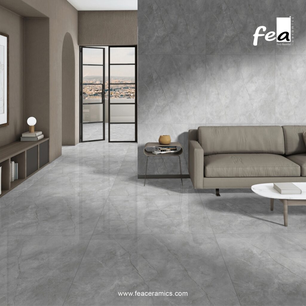 Polished finish porcelain slab tile by Fea Ceramics