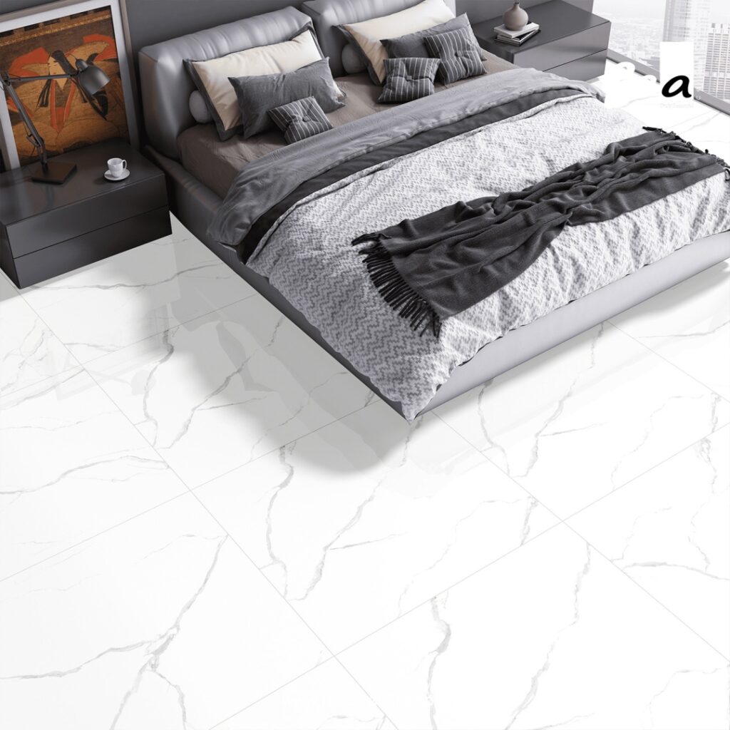 Seamless porcelain slab kitchen backsplash