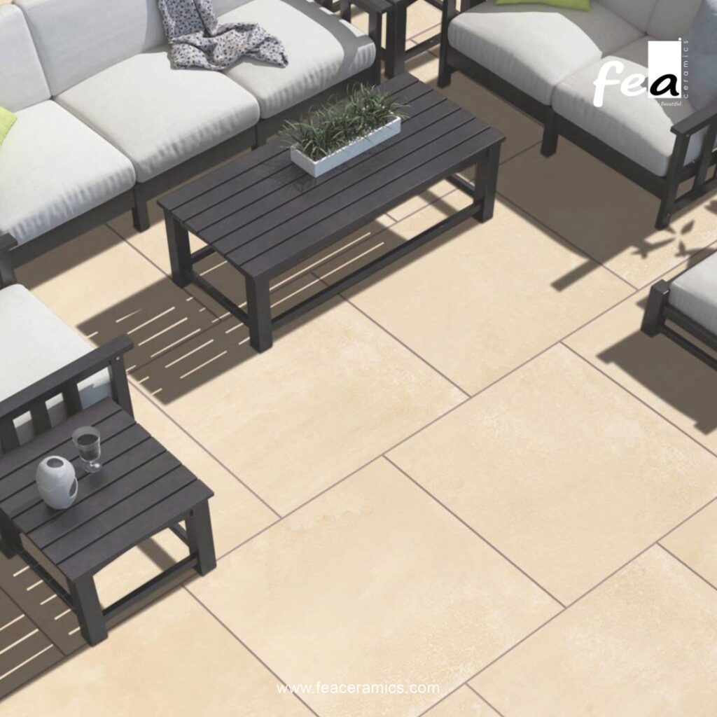 Outdoor car parking tiles with rough textured surface