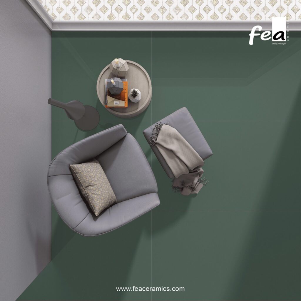 glossy porcelain slab flooring in luxury interior