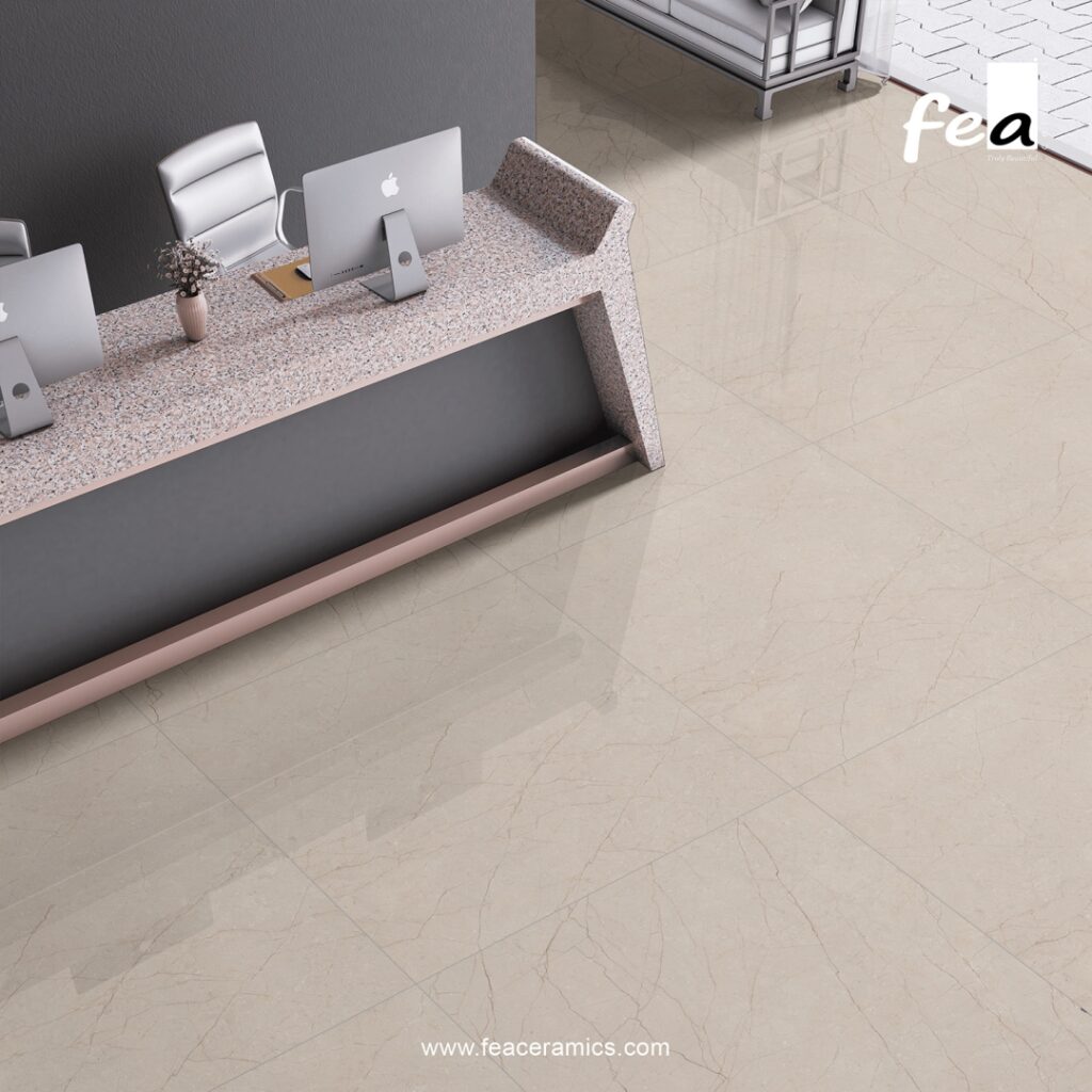 Minimal grout porcelain slab floor installation