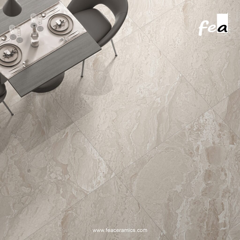 Durable porcelain slab surface with natural stone effect