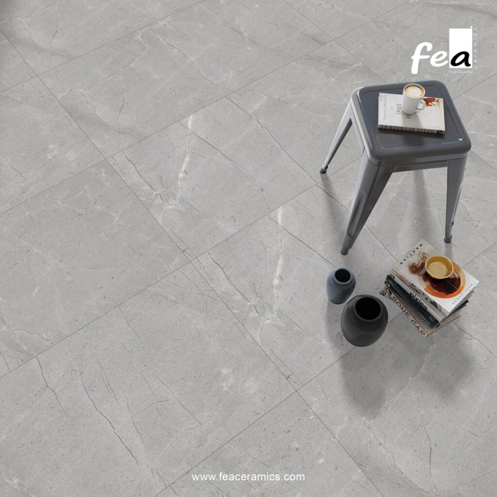 Minimal grout porcelain slab floor installation