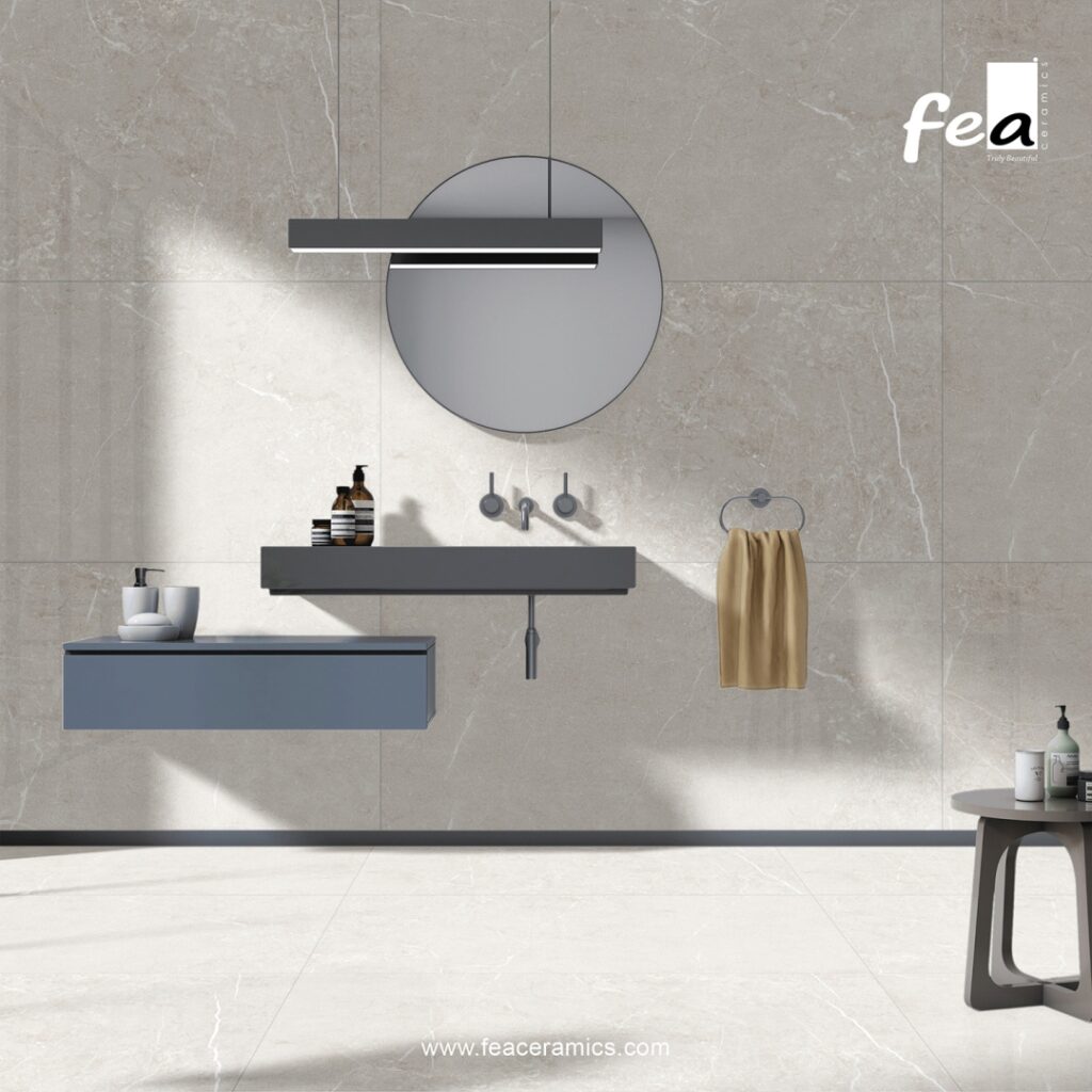 Durable porcelain slab surface with natural stone effect