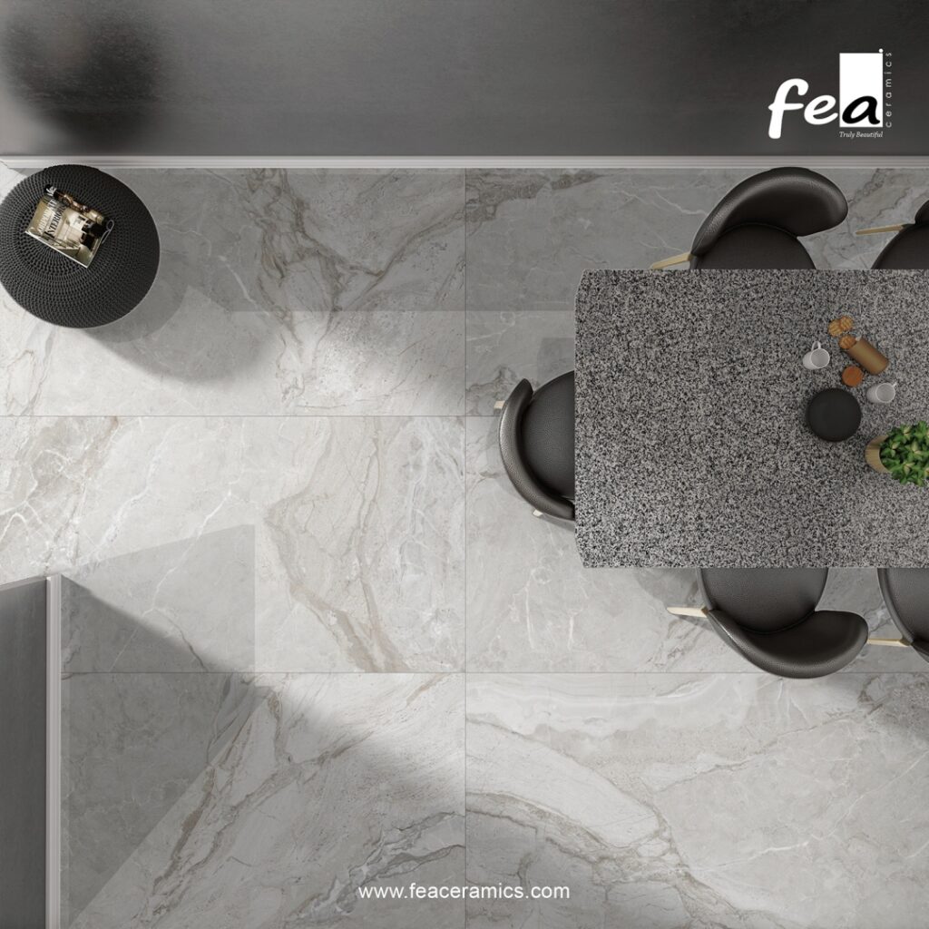 Modern office flooring with large porcelain slab