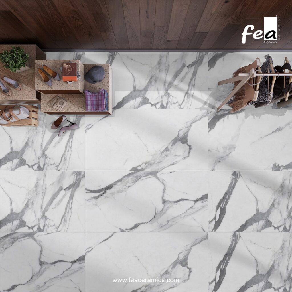 Modern office flooring with large porcelain slab