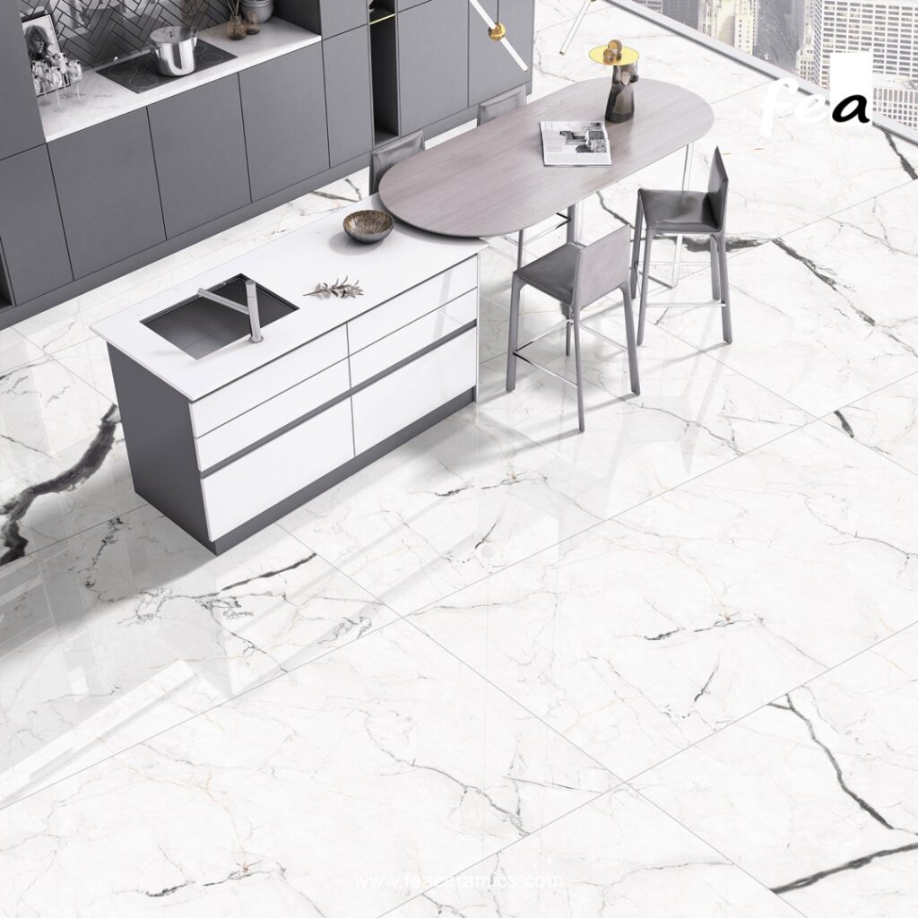 Seamless porcelain slab kitchen backsplash