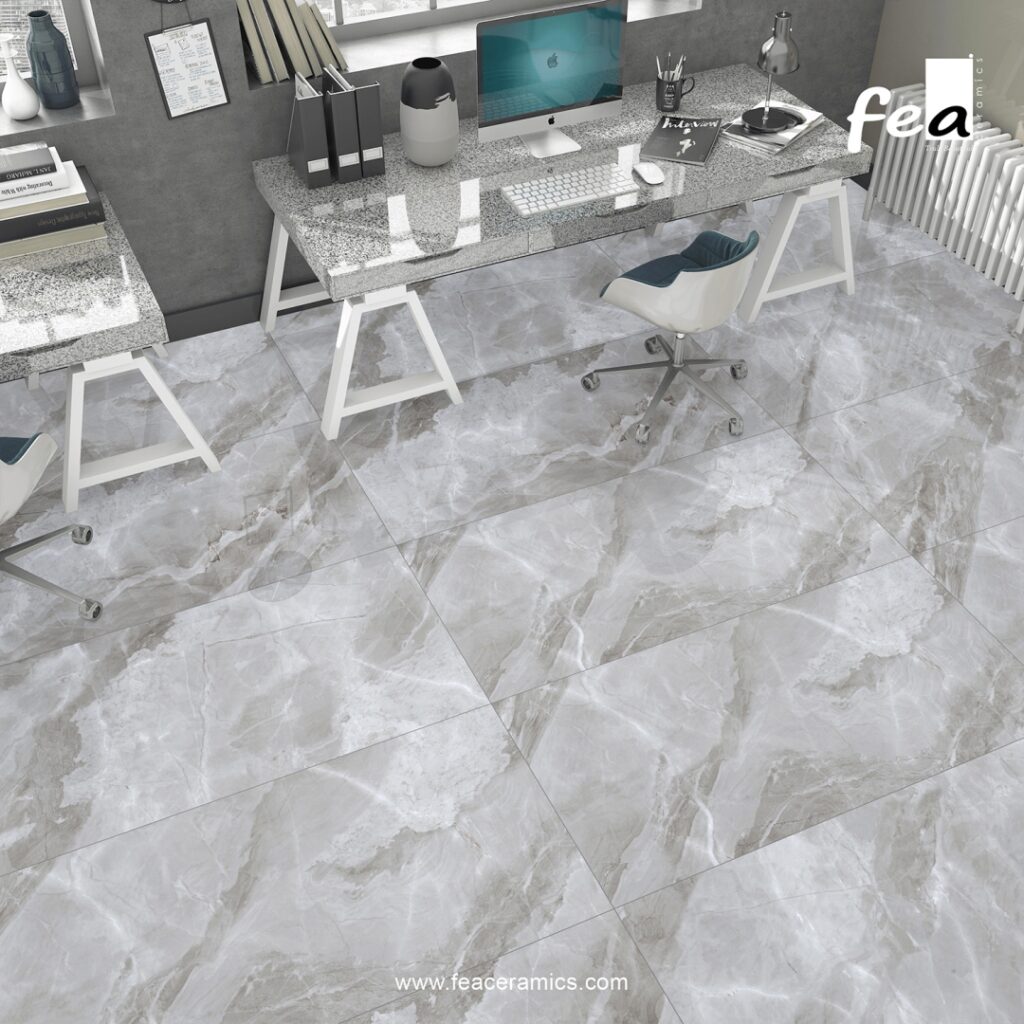 Modern kitchen countertop made with porcelain slab tiles