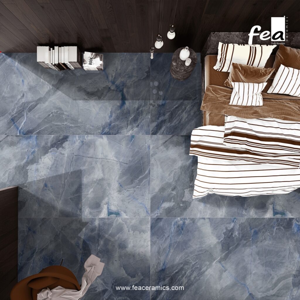 Large format porcelain slab tile by Fea Ceramics installed in modern living room