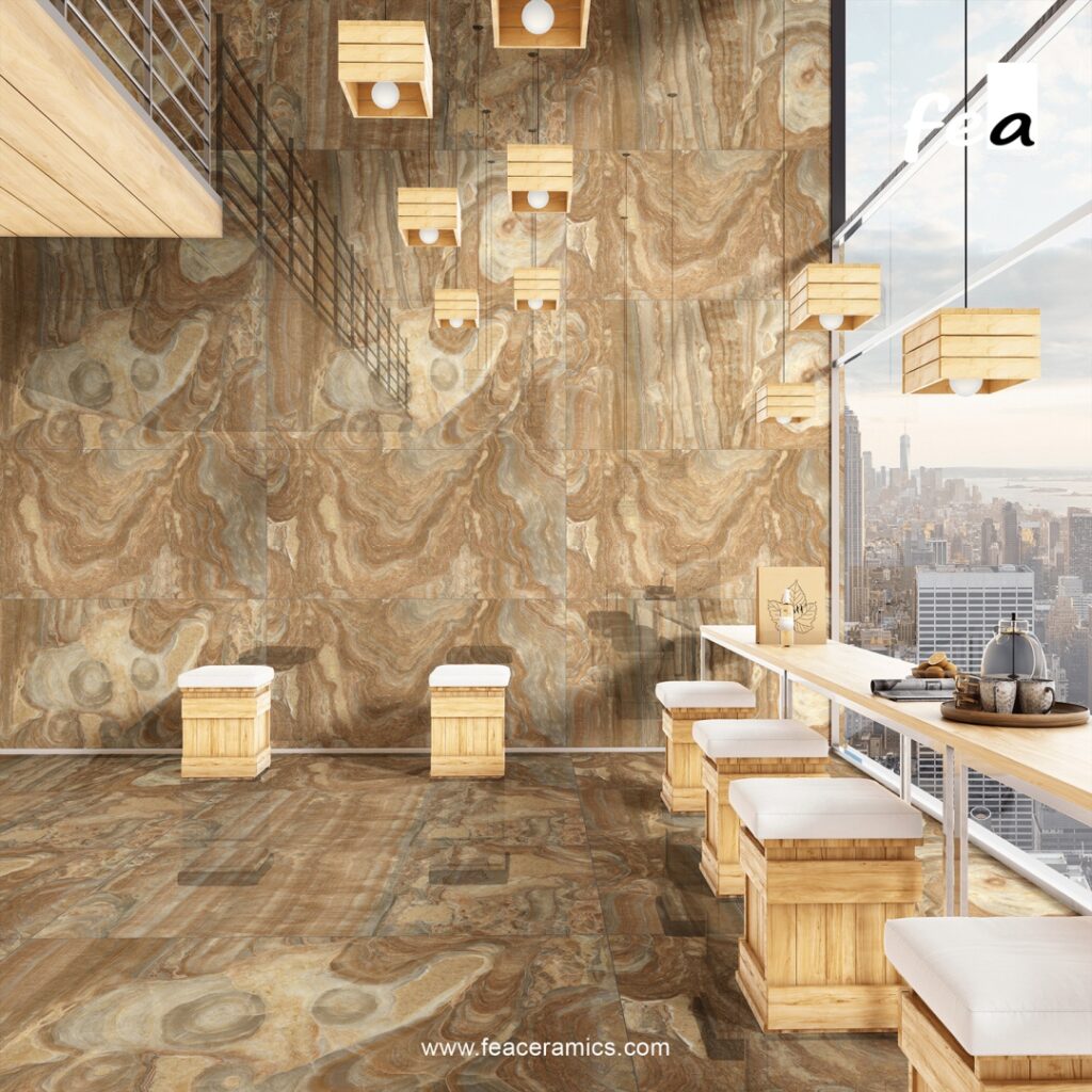Premium marble look porcelain slab surface by Fea Ceramics