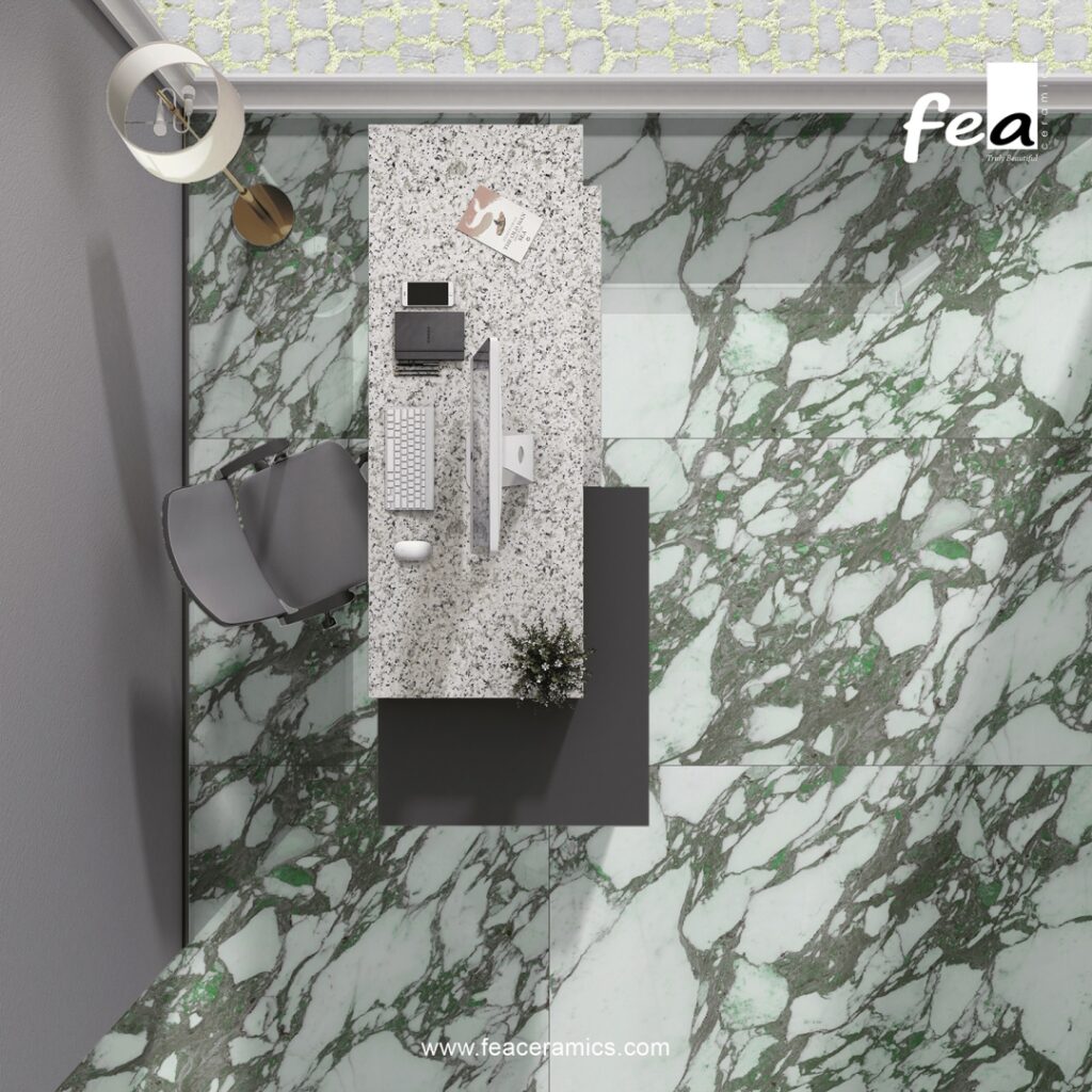 Seamless porcelain slab kitchen backsplash