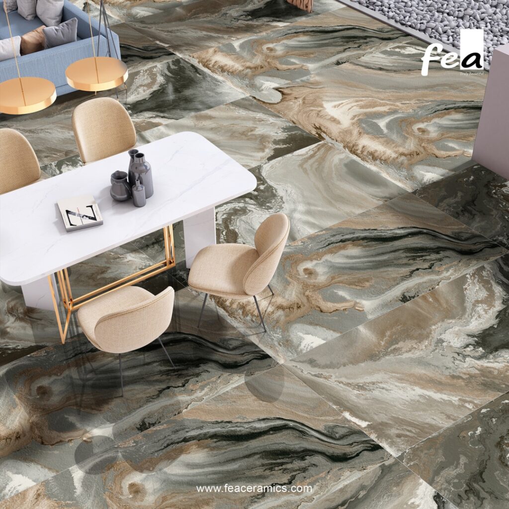 Contemporary bathroom wall with large porcelain slab tile