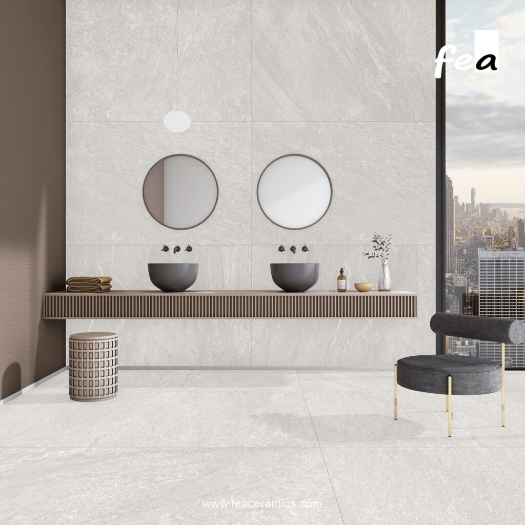 Seamless porcelain slab kitchen backsplash