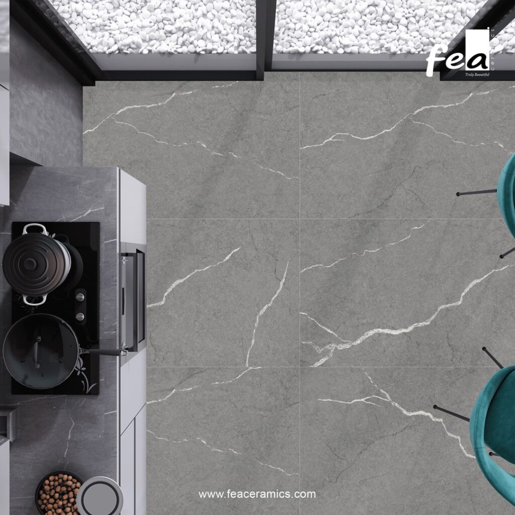 Modern office flooring with large porcelain slab