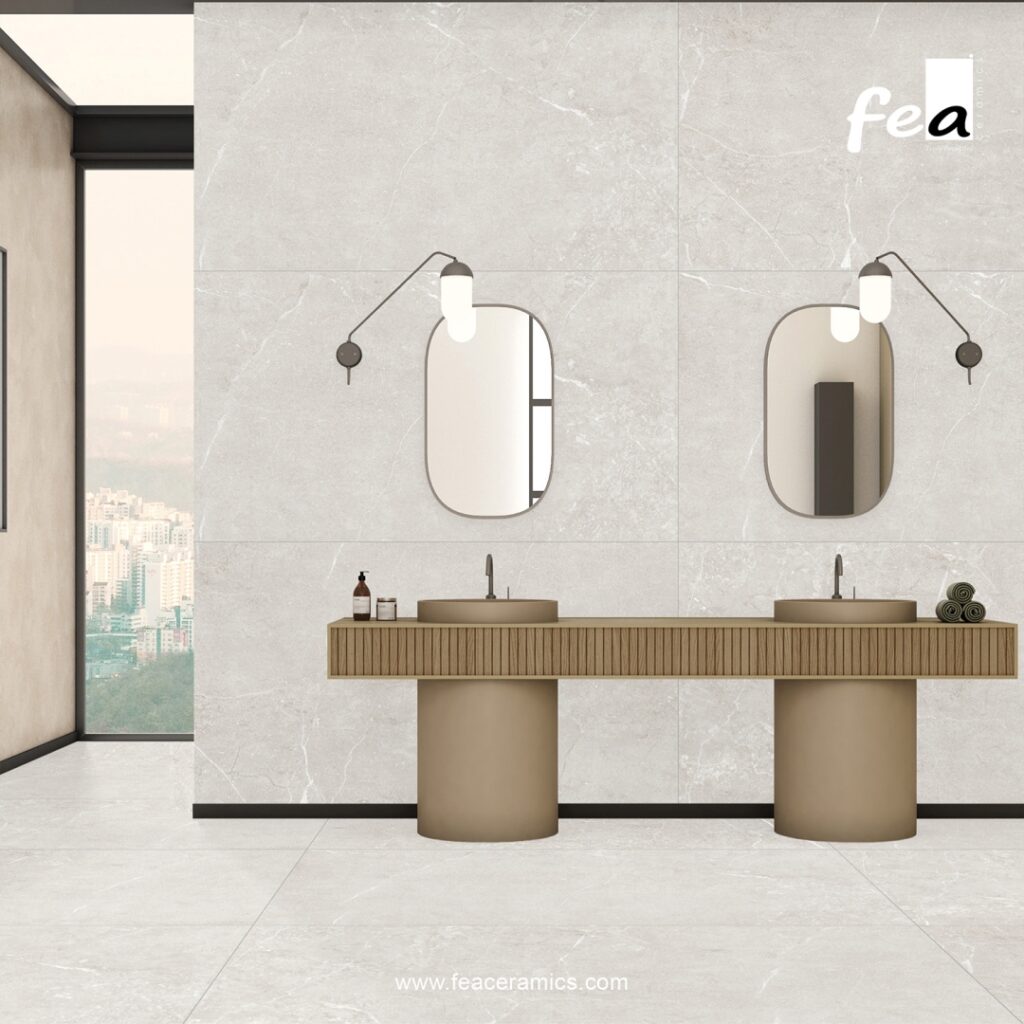 Seamless wall cladding with Fea Ceramics porcelain slab tiles