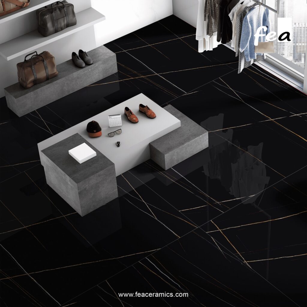 Porcelain slab tiles for high traffic flooring
