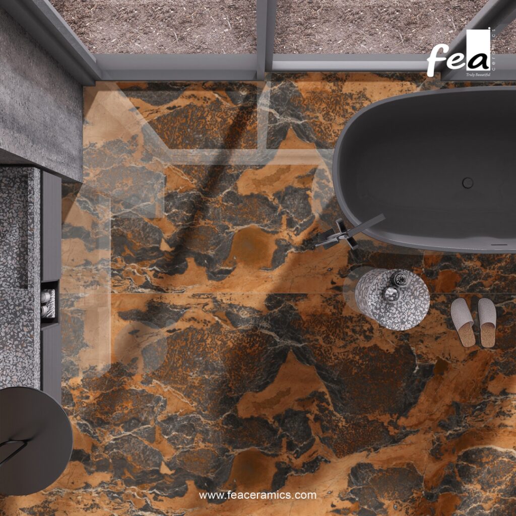 Contemporary bathroom wall with large porcelain slab tile