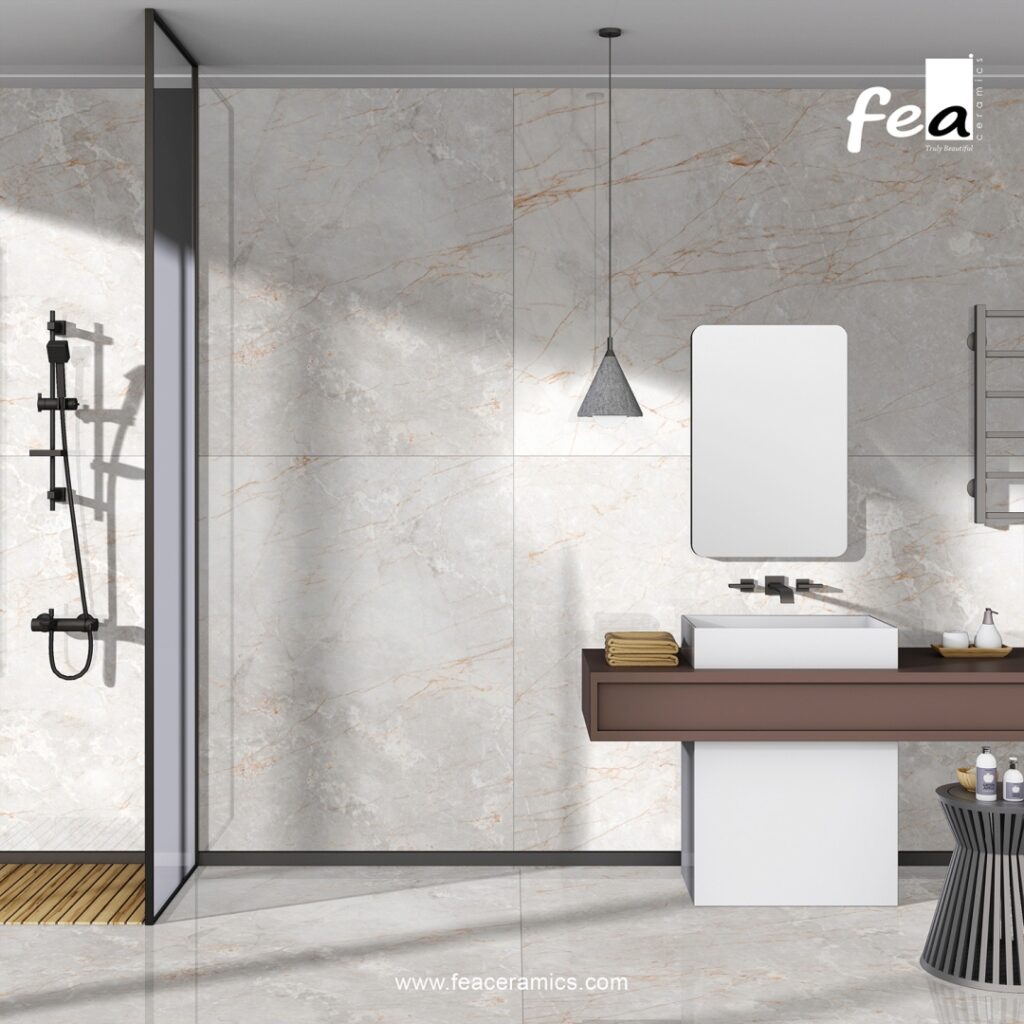 Seamless porcelain slab kitchen backsplash