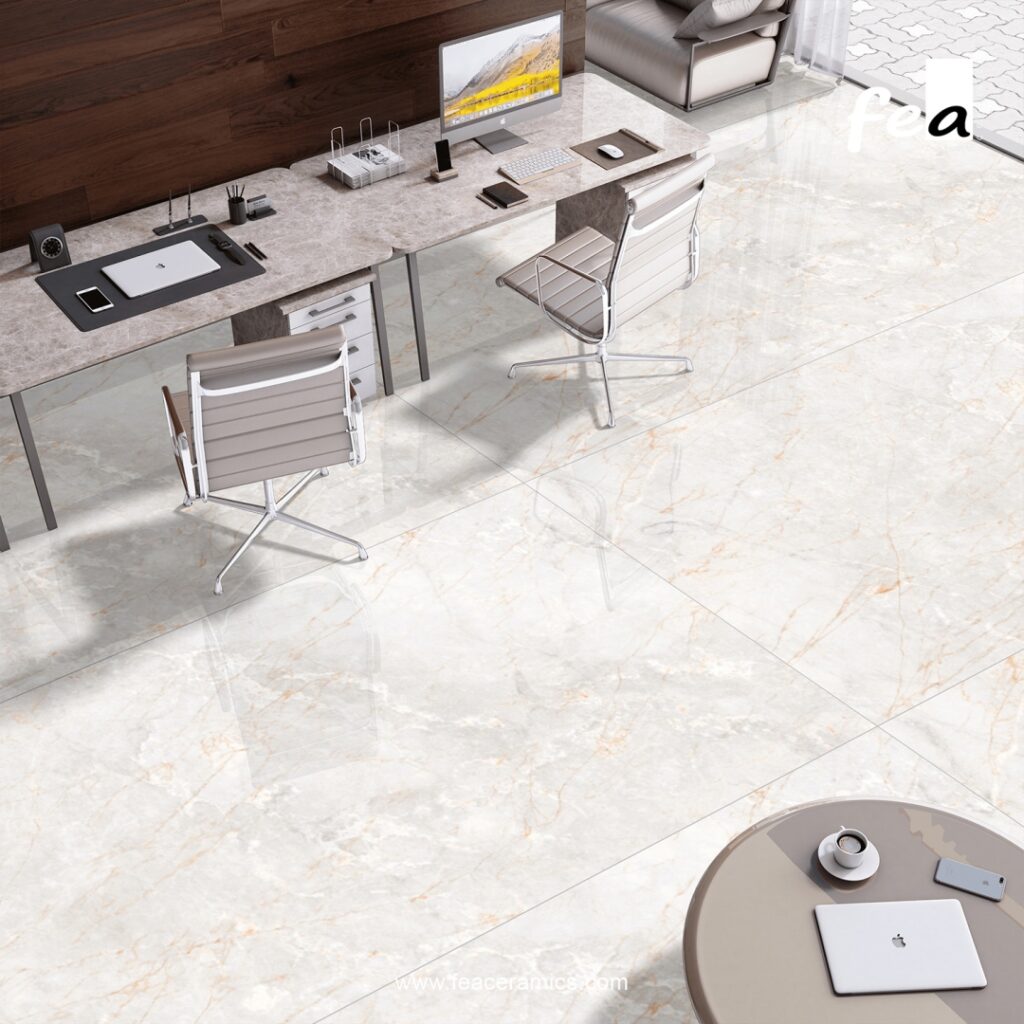 Durable porcelain slab surface with natural stone effect
