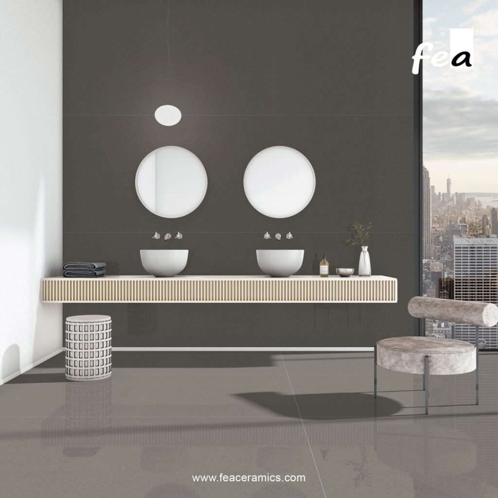 Modern office flooring with large porcelain slab