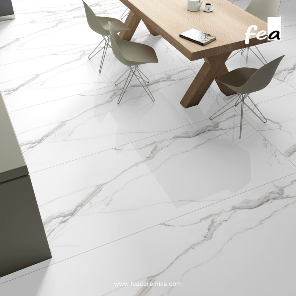 Minimal grout porcelain slab floor installation