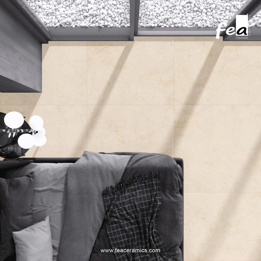 Large format porcelain slab tile by Fea Ceramics installed in modern living room