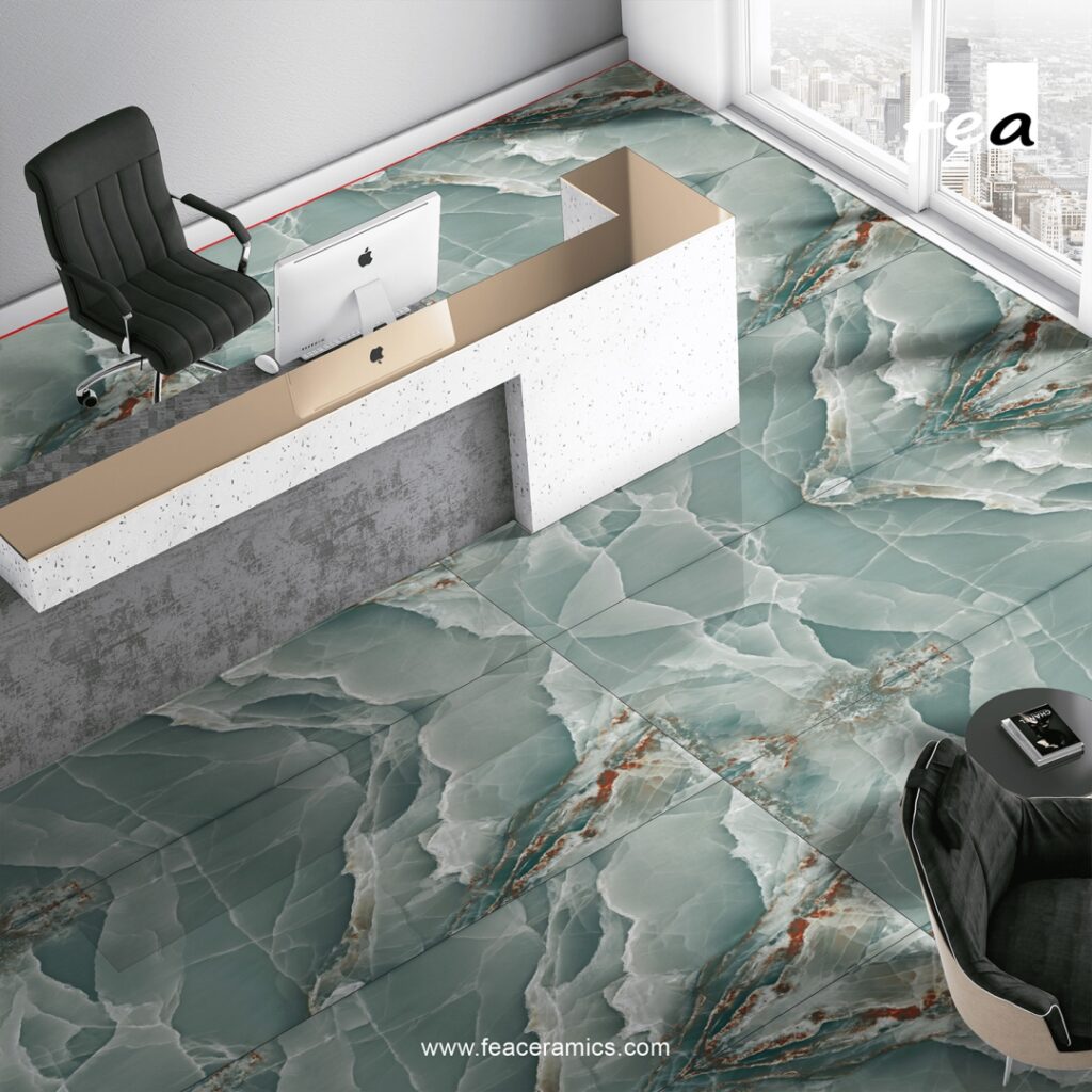 Scratch resistant porcelain slab surface