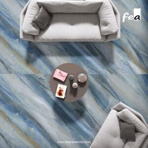 Polished finish porcelain slab tile by Fea Ceramics