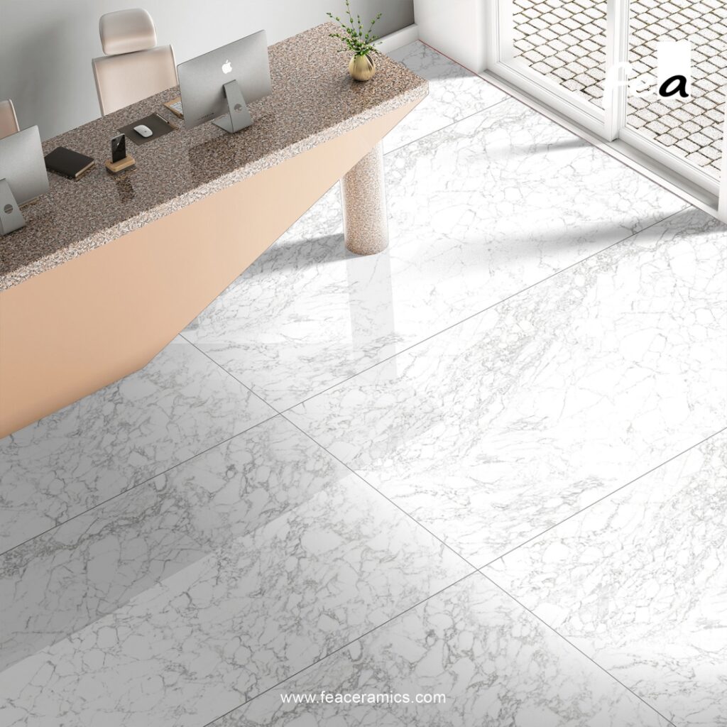 Modern office flooring with large porcelain slab