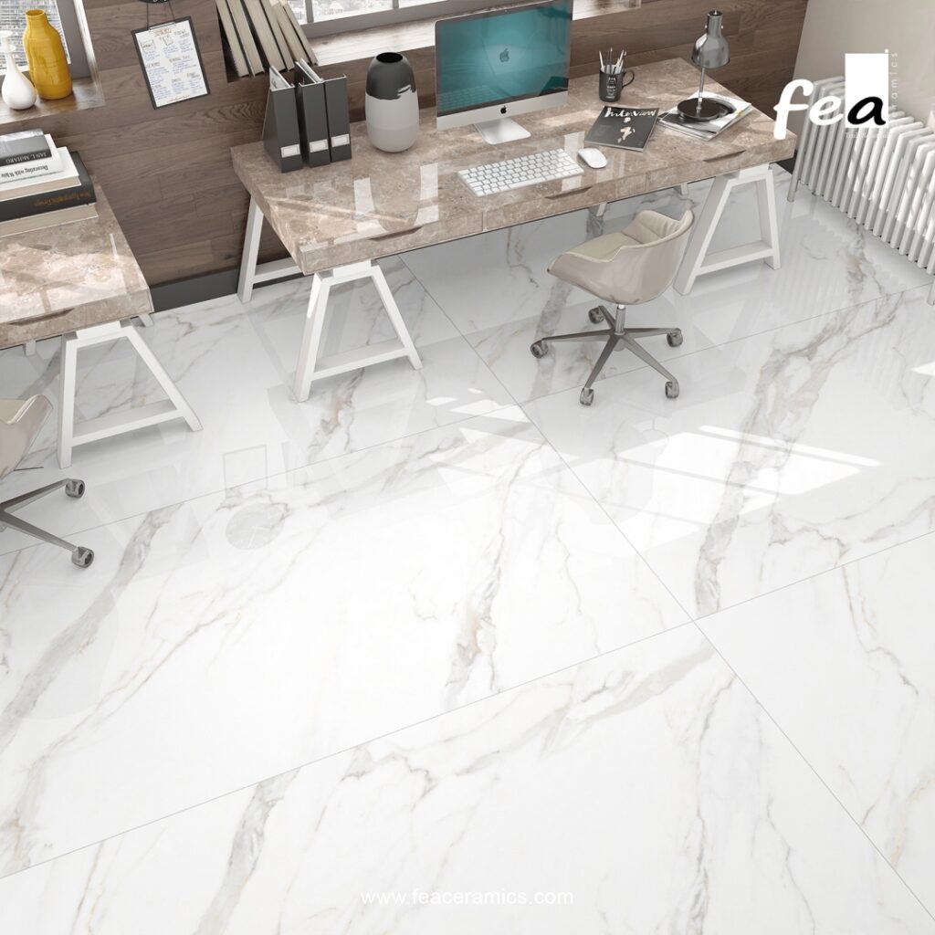 Premium marble look porcelain slab surface by Fea Ceramics