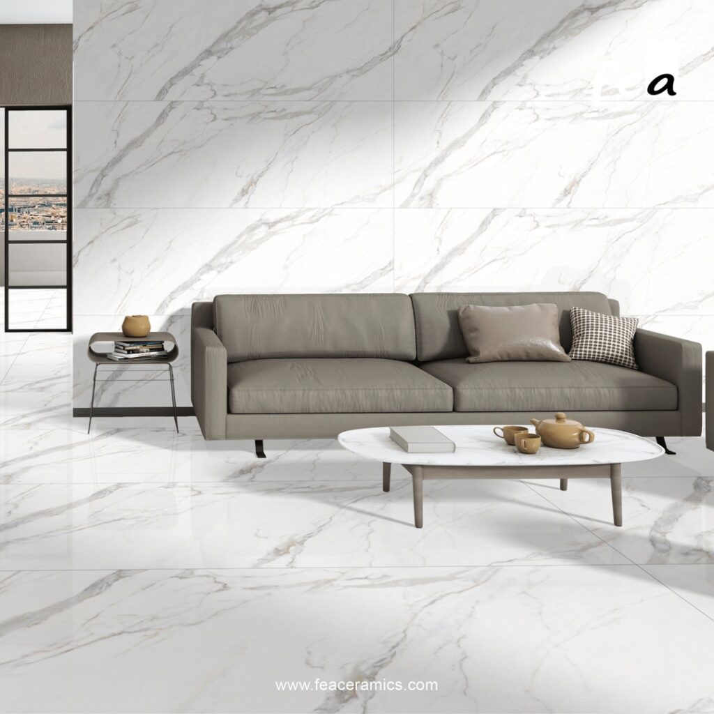 Elegant white porcelain slab tile surface