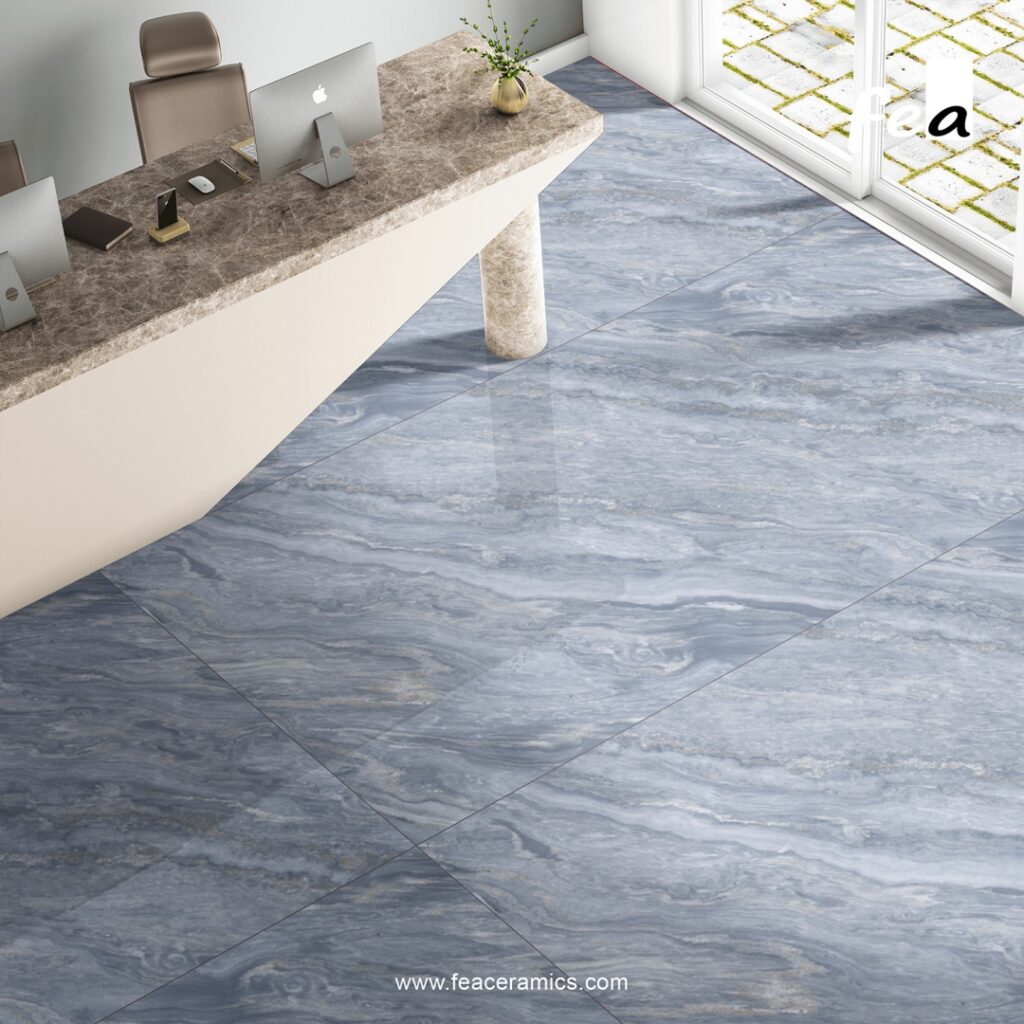 Modern kitchen countertop made with porcelain slab tiles