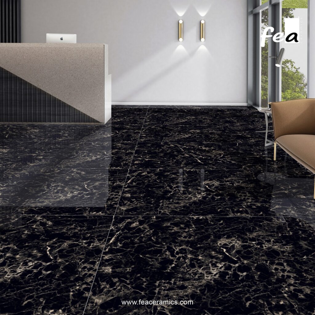 Modern office flooring with large porcelain slab